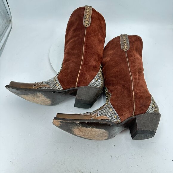 Lone Wolf Western Cowboy Boots Men’s 10B Brown Suede Studded Snip Toe Mexico - Picture 7 of 13